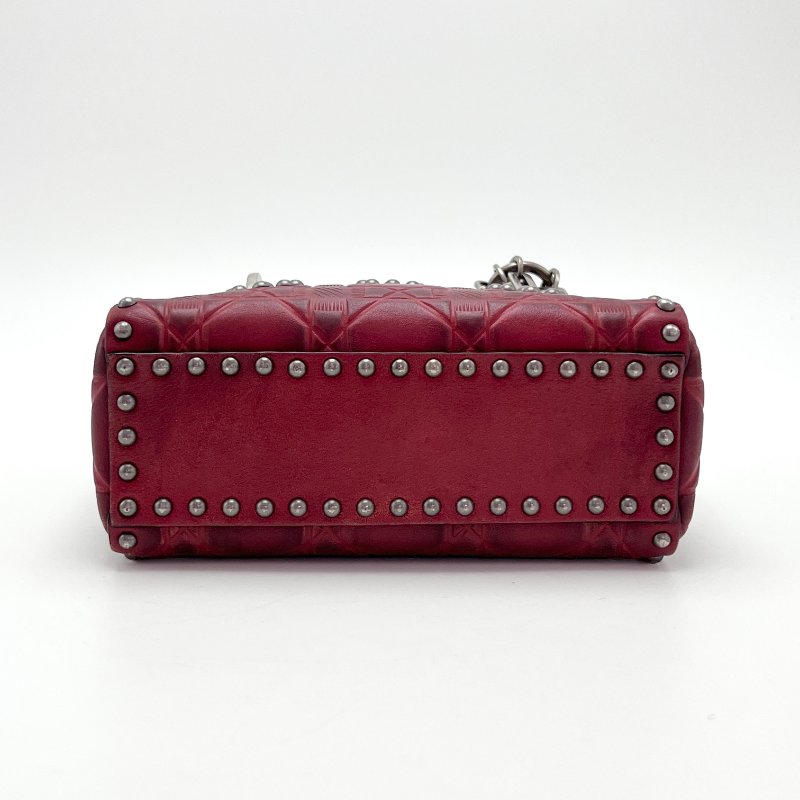 DIOR 限量款紅色鉚釘三格黛妃手提肩背斜背包 17*14*8 98新配件盒子塵袋購證保卡-3