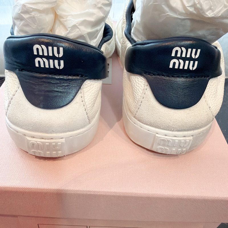 二手精品自賣❤️Miu Miu撞色深藍*白雙鞋袋造型髒髒後鬆緊小白鞋👟36.5號.全配-13