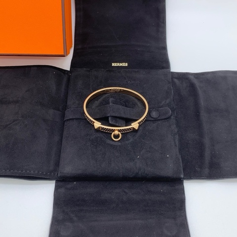 Hermes CDC手鐲18k玫瑰金鑲嵌黑色尖晶石滿鑲手鐲經典時尚潮流