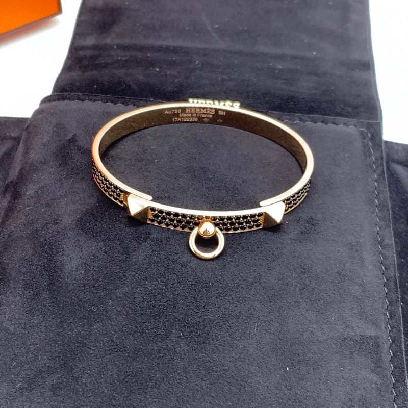 Hermes CDC手鐲18k玫瑰金鑲嵌黑色尖晶石滿鑲手鐲經典時尚潮流-1
