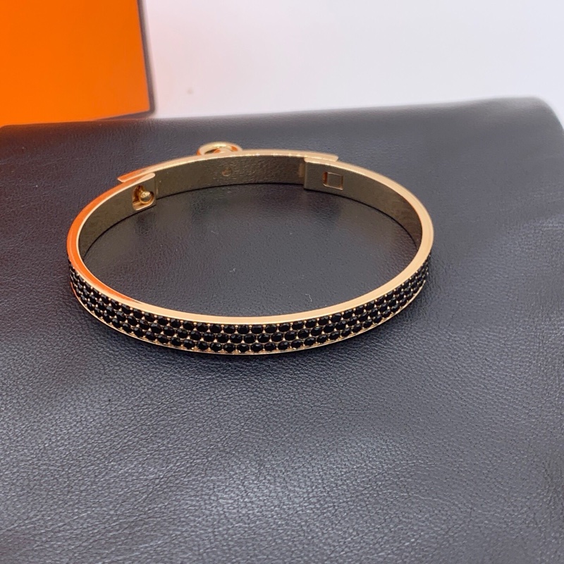Hermes CDC手鐲18k玫瑰金鑲嵌黑色尖晶石滿鑲手鐲經典時尚潮流-3