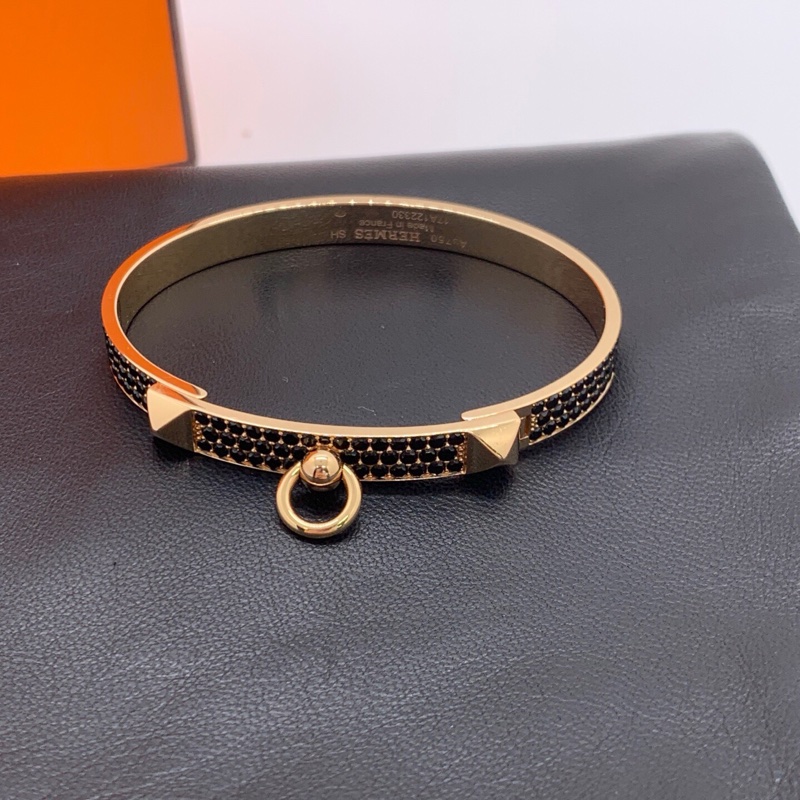 Hermes CDC手鐲18k玫瑰金鑲嵌黑色尖晶石滿鑲手鐲經典時尚潮流-4