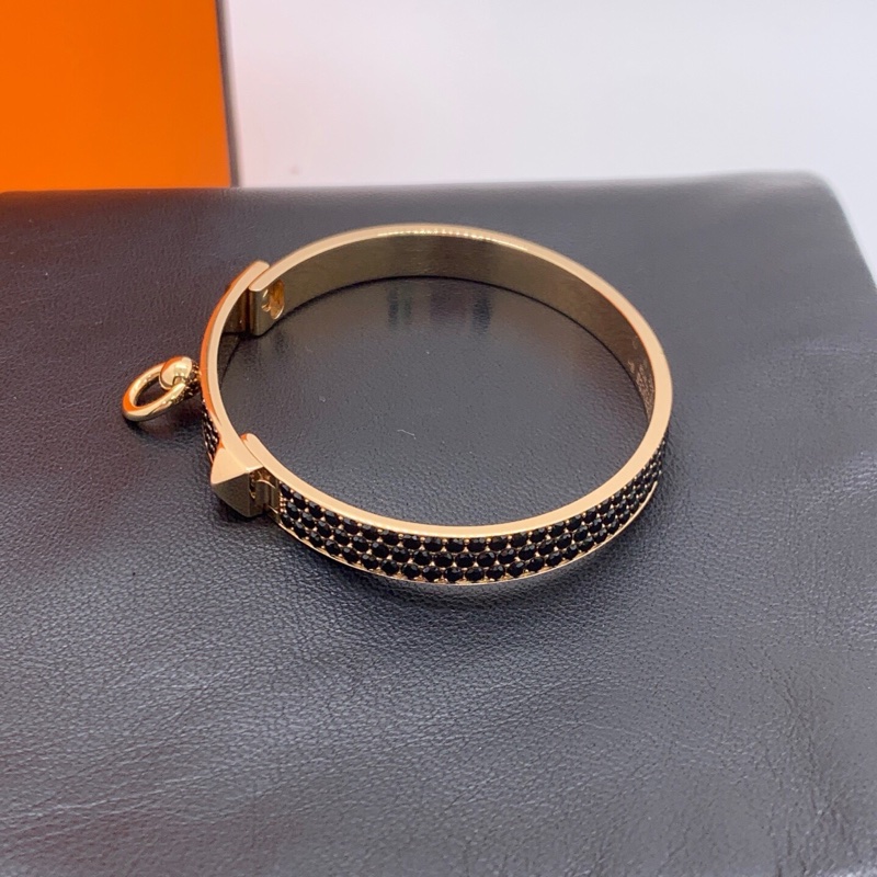 Hermes CDC手鐲18k玫瑰金鑲嵌黑色尖晶石滿鑲手鐲經典時尚潮流-5