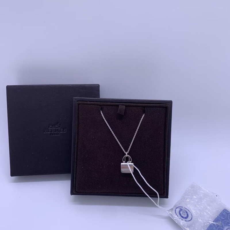 Hermes愛馬仕康康滿鑽白金項鍊 經典包包造型 滿鑽鑲嵌閃耀-4