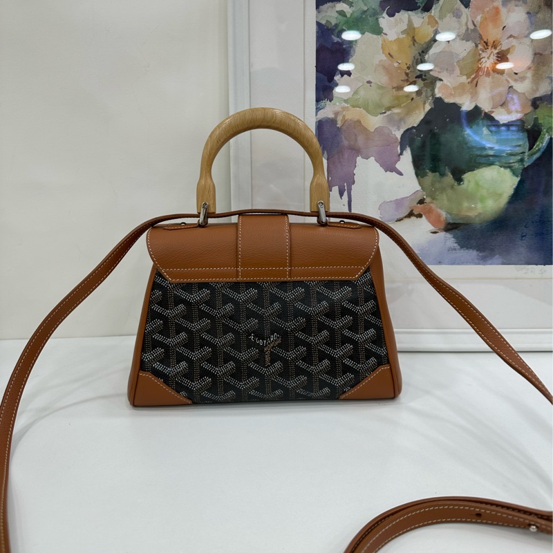 Goyard 戈雅 焦糖色 mini 西貢包 木質手柄 手提包 單肩斜挎包 21年編碼-2
