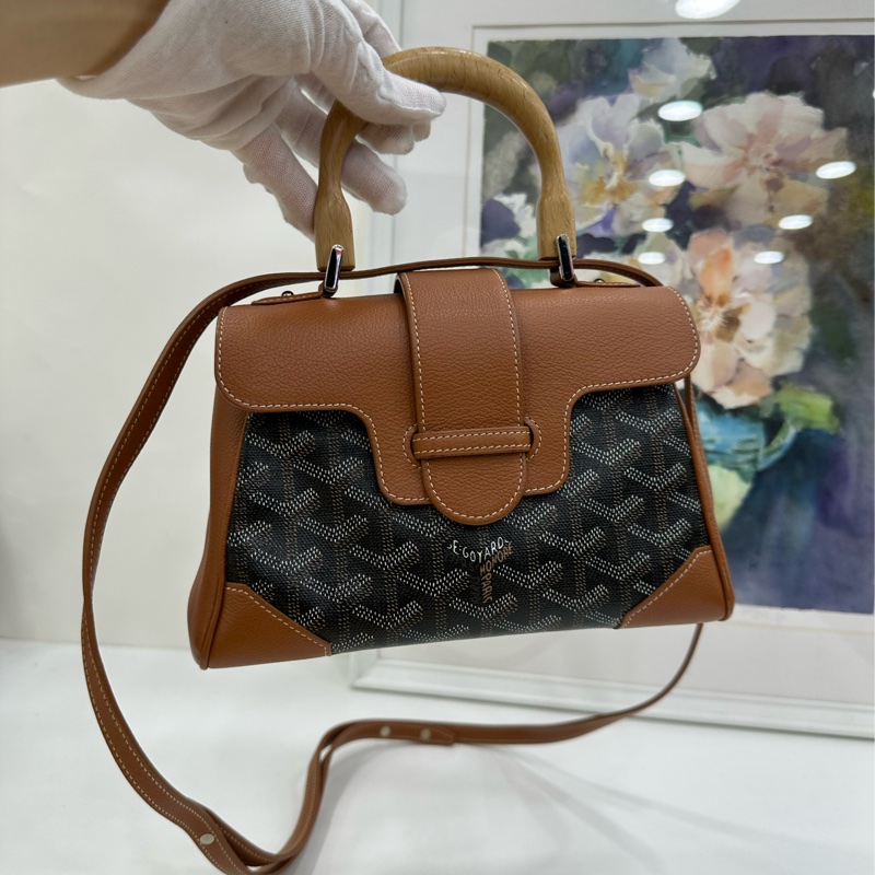Goyard 戈雅 焦糖色 mini 西貢包 木質手柄 手提包 單肩斜挎包 21年編碼-6