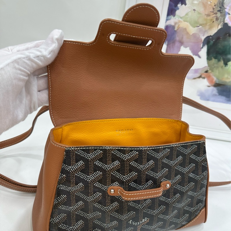 Goyard 戈雅 焦糖色 mini 西貢包 木質手柄 手提包 單肩斜挎包 21年編碼-7