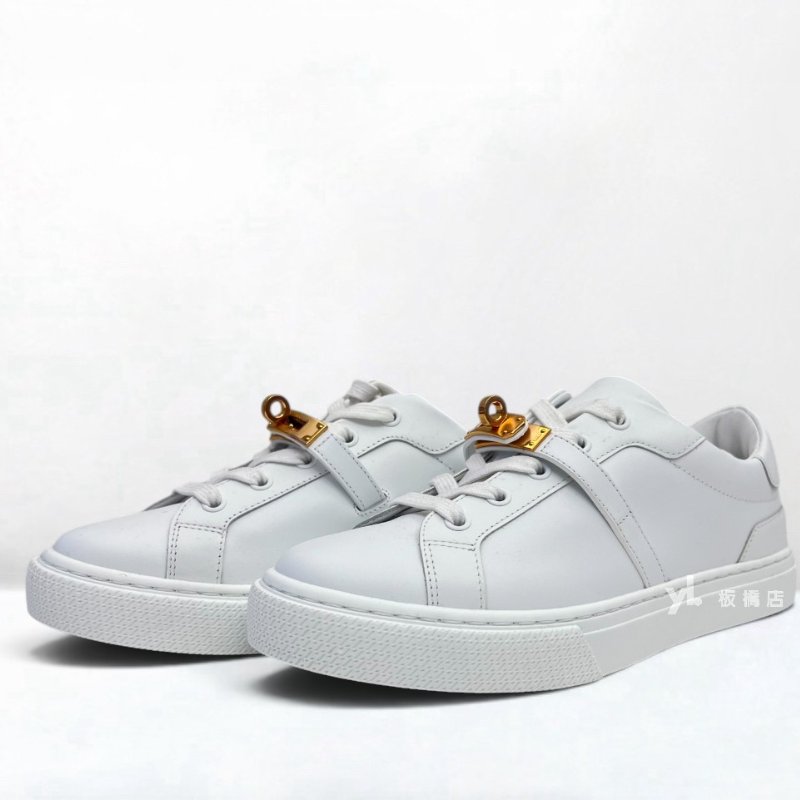 s5476-Hermes 白色牛皮玫瑰金Kelly鞋釦 Day運動鞋-2
