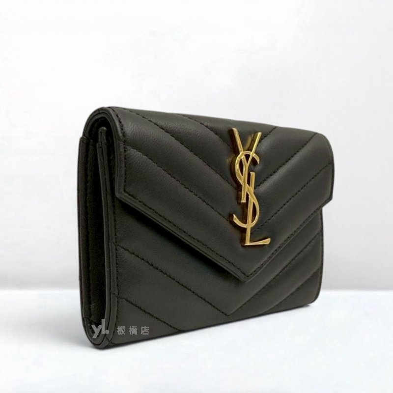 S5508-YSL CASSANDRE深灰色小羊皮信封零錢包-1