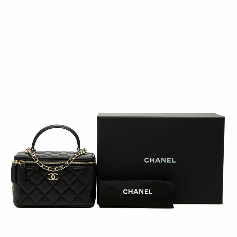 香奈兒 Matelassé Coco Mark 化妝包，斜背鏈條包 AP2199，黑色配金色五金，羊皮，女士 CHANEL-7
