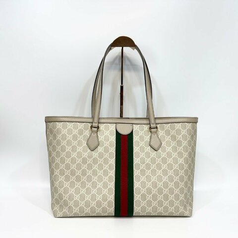GUCCI燕麥色經典OPHIDIA金釦雙G中型托特包631685