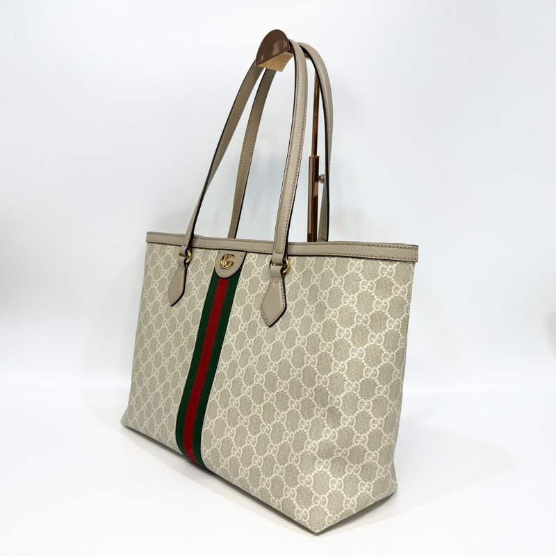 GUCCI燕麥色經典OPHIDIA金釦雙G中型托特包631685-1