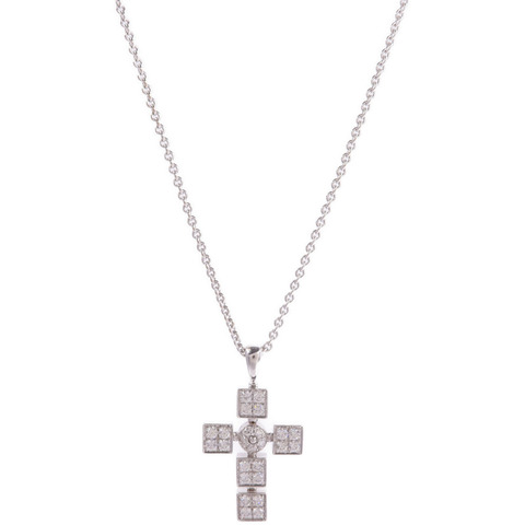 BVLGARI 18K白金Lucea Latin Cross Necklace鑽石項鍊