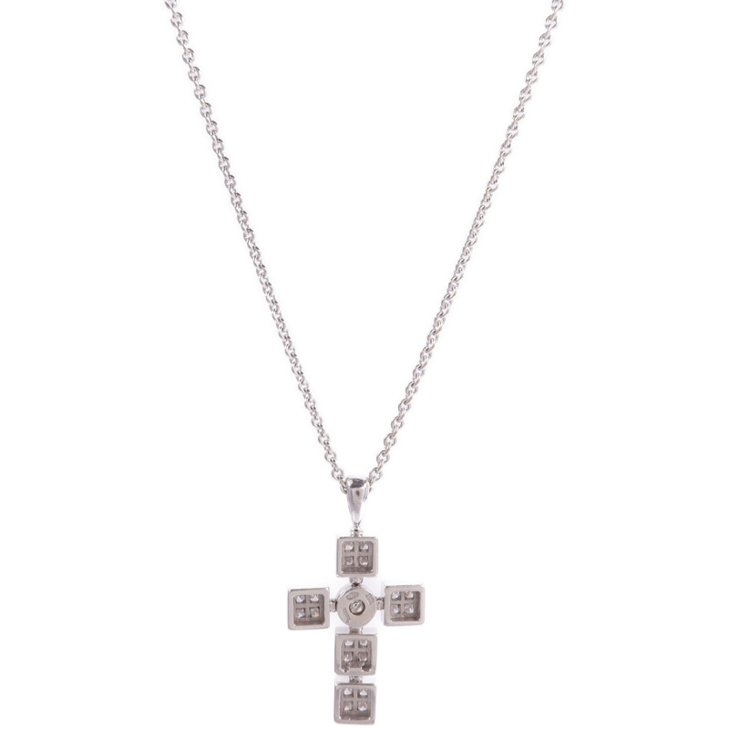 BVLGARI 18K白金Lucea Latin Cross Necklace鑽石項鍊-1