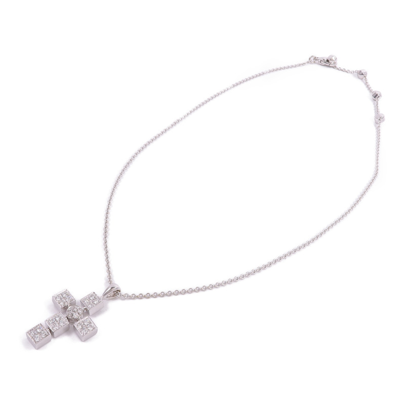BVLGARI 18K白金Lucea Latin Cross Necklace鑽石項鍊-3