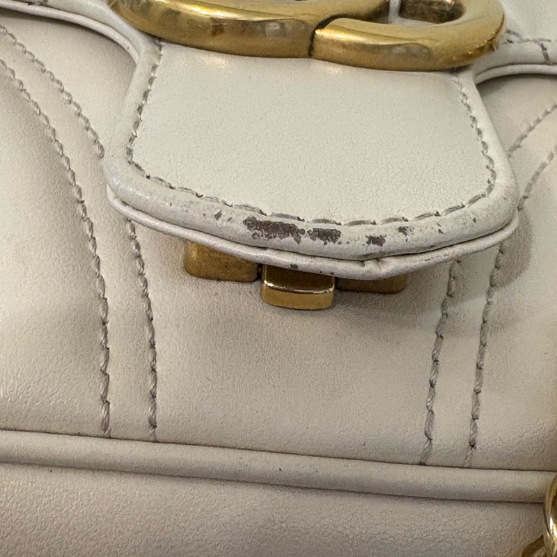 Gucci 古馳馬蒙22 Marmont 白色鏈條包 白金  牛皮-1