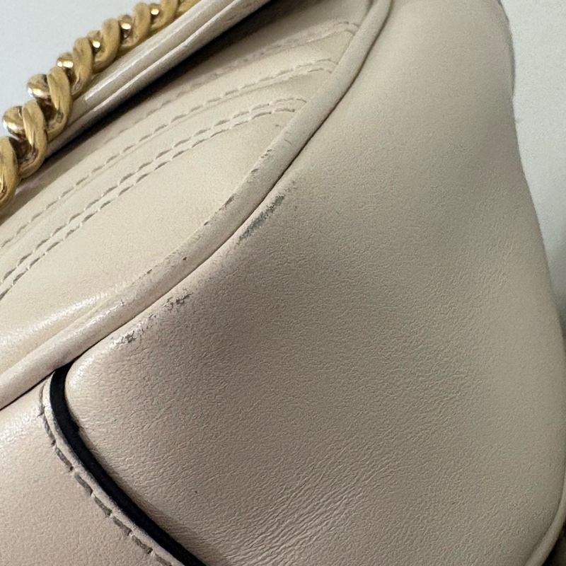 Gucci 古馳馬蒙22 Marmont 白色鏈條包 白金  牛皮-3