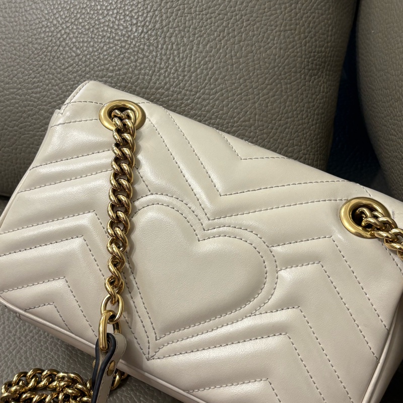 Gucci 古馳馬蒙22 Marmont 白色鏈條包 白金  牛皮-4