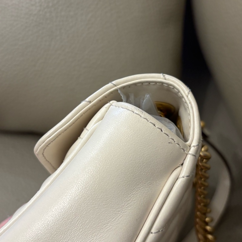 Gucci 古馳馬蒙22 Marmont 白色鏈條包 白金  牛皮-5