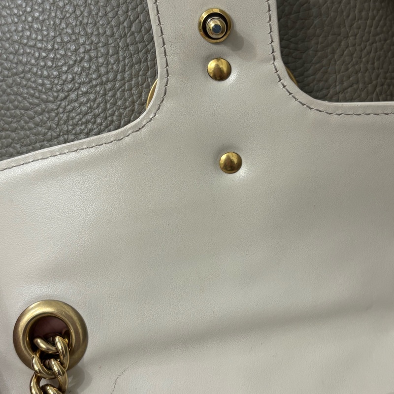 Gucci 古馳馬蒙22 Marmont 白色鏈條包 白金  牛皮-6