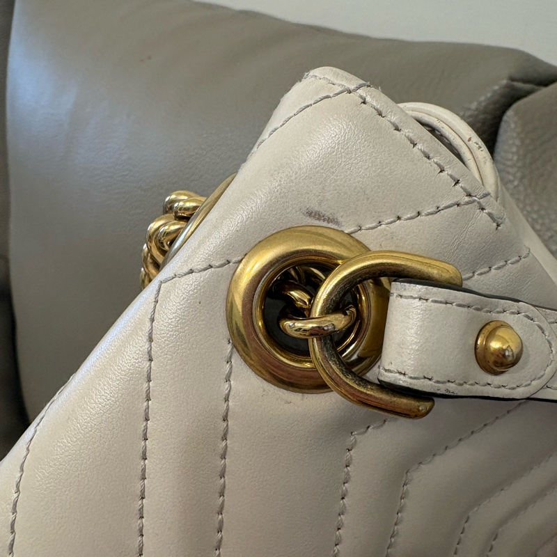 Gucci 古馳馬蒙22 Marmont 白色鏈條包 白金  牛皮-7