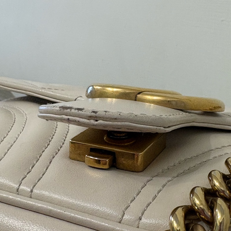 Gucci 古馳馬蒙22 Marmont 白色鏈條包 白金  牛皮-12