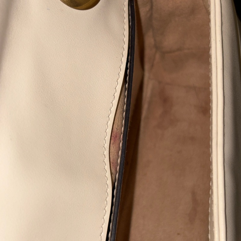 Gucci 古馳馬蒙22 Marmont 白色鏈條包 白金  牛皮-14