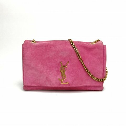 SAINT LAURENT 玫瑰粉麂皮金扣KATE雙面鏈條包肩背包