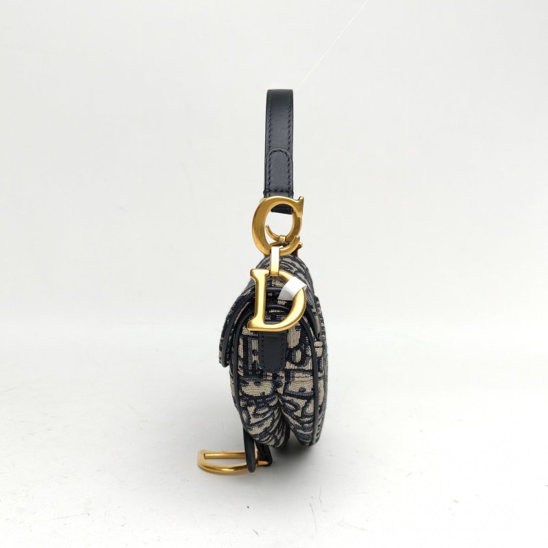 DIOR SADDLE馬鞍小號墨藍色帆布金扣印花肩背包-1