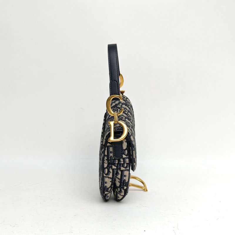 DIOR SADDLE馬鞍小號墨藍色帆布金扣印花肩背包-3