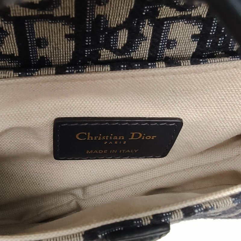 DIOR SADDLE馬鞍小號墨藍色帆布金扣印花肩背包-4