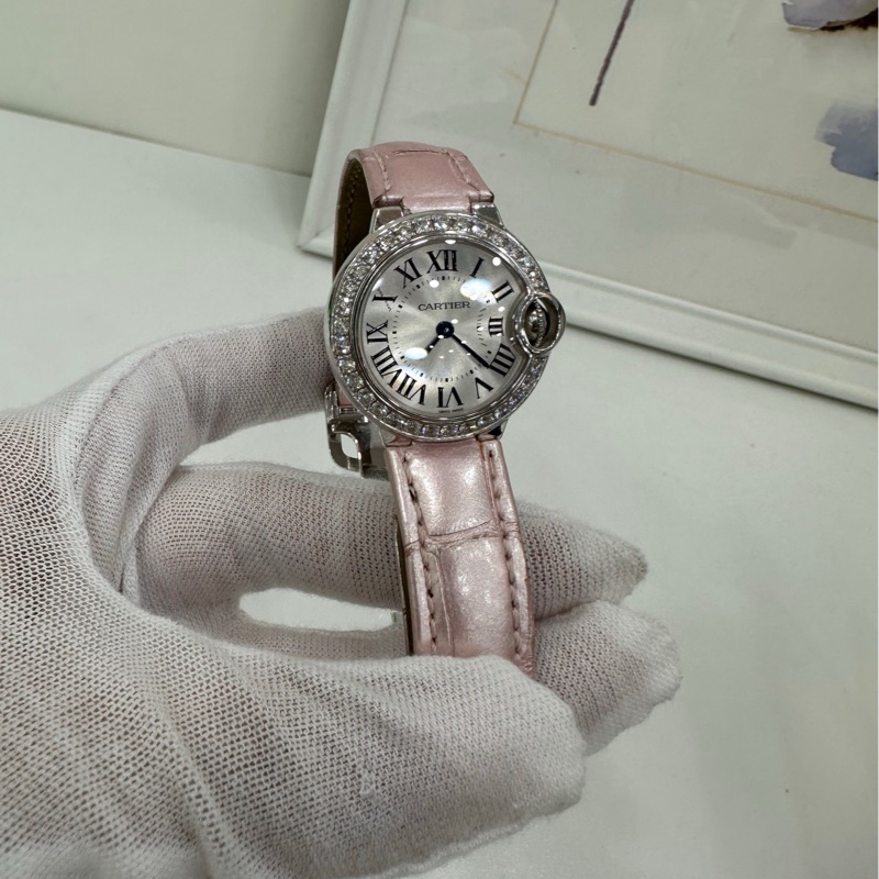 Cartier 卡地亞藍氣球系列WE900351腕錶，無配件，錶徑28MM，石英機芯，白金錶殼原鑲鑽石-5