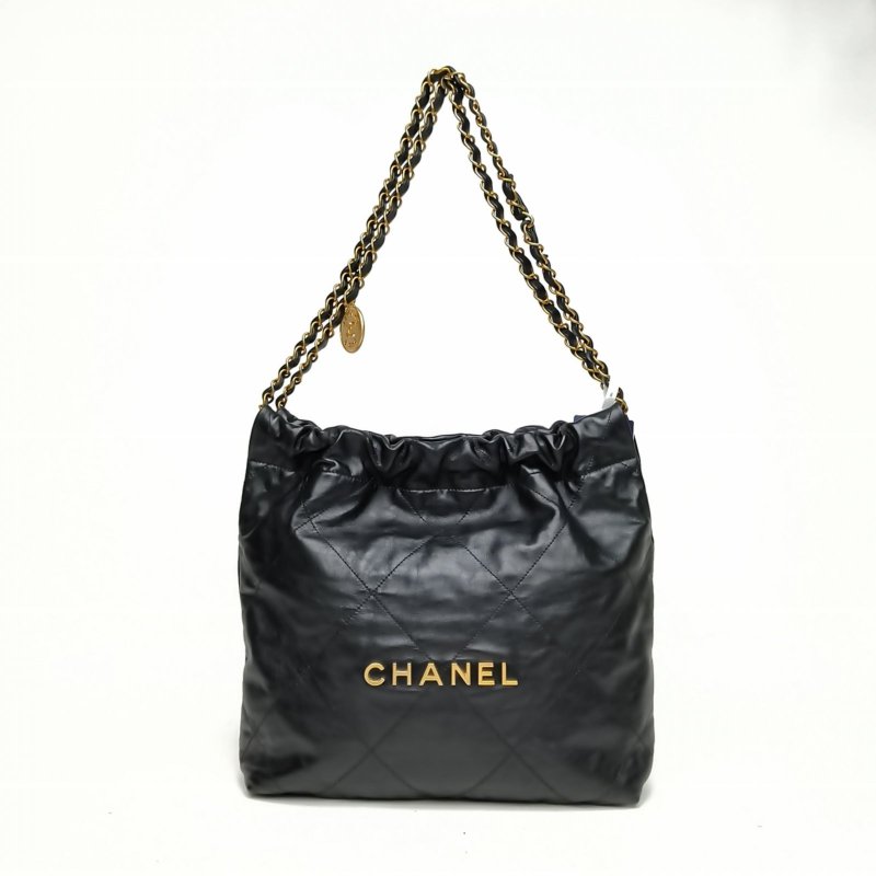 CHANEL 22BagTote托特包小號黑色牛皮晶片開金扣肩背包-0