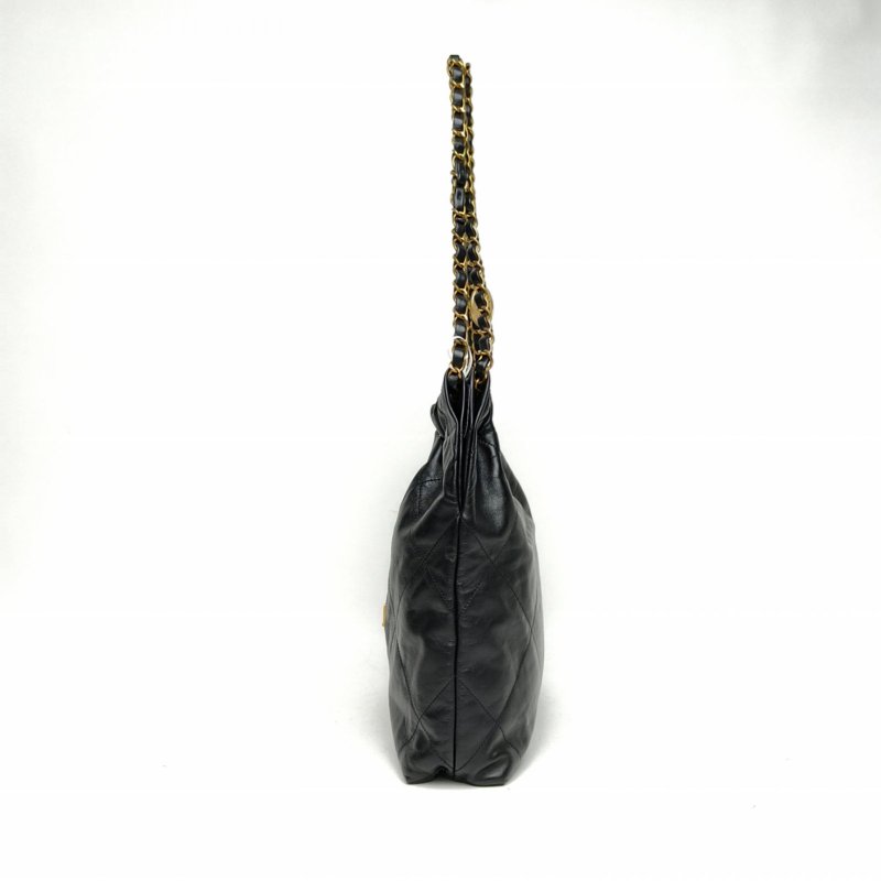 CHANEL 22BagTote托特包小號黑色牛皮晶片開金扣肩背包-1