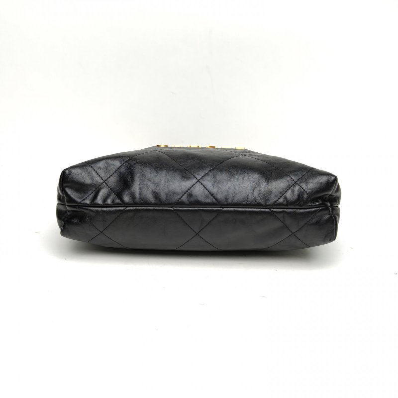 CHANEL 22BagTote托特包小號黑色牛皮晶片開金扣肩背包-4