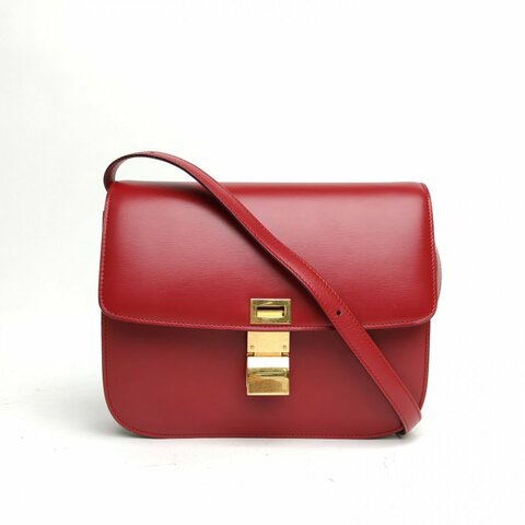 CELINE ClassicBox中號紅色牛皮金扣肩背包