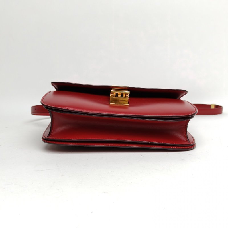 CELINE ClassicBox中號紅色牛皮金扣肩背包-4