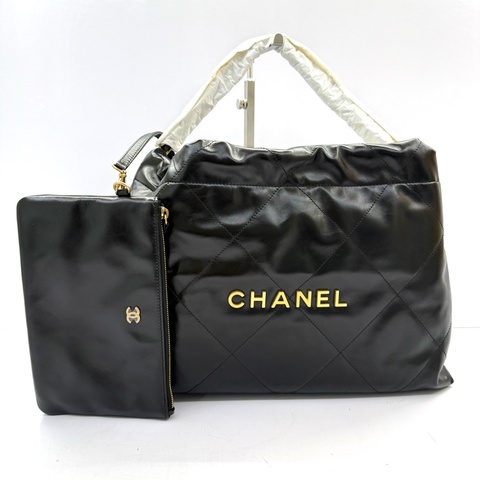 CHANEL 香奈兒 黑色CHANEL22小牛皮肩背包 AS4486 RFID MICROCHIP
