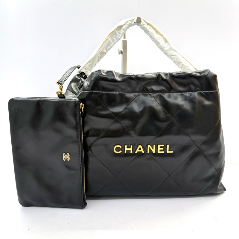 CHANEL 香奈兒 黑色CHANEL22小牛皮肩背包 AS4486 RFID MICROCHIP-0