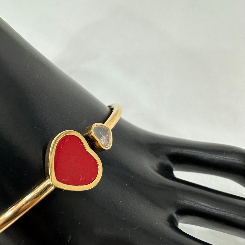 Chopard蕭邦Happy hearts紅玉髓愛心快樂鑽石手鐲 18k玫瑰金 單環無配件-2