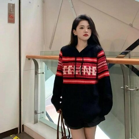 💎Han's house精品服飾💎 CELINE 刺繡 羊毛 連帽 毛衣 帽T 男女共穿 現貨 L  原價55600