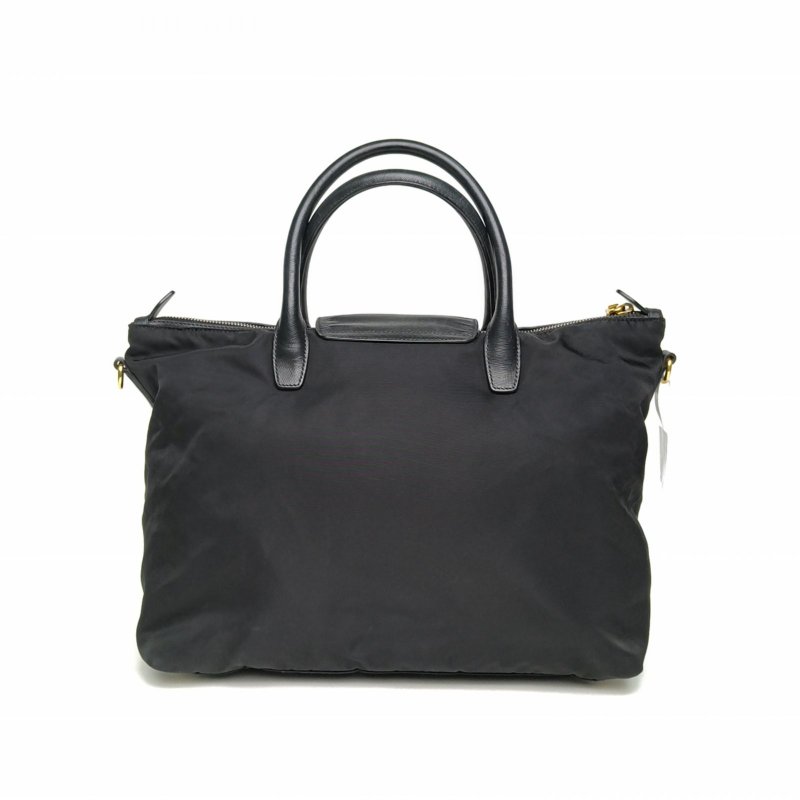 PRADA 黑色尼龍金扣prada三角標手提包肩背包-2