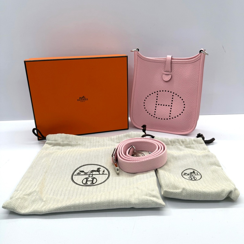 HERMES 愛馬仕 3Q Rose Sakura 櫻花粉EVELYN MINI 16 斜背包 CLEMENCE K刻-2