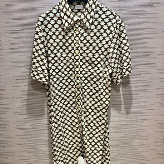 💎Han's house精品服飾💎celine 凱旋門 滿版 針織 羊毛和山羊絨 連身裙 洋裝 現貨 L 原價87600-2
