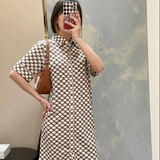 💎Han's house精品服飾💎celine 凱旋門 滿版 針織 羊毛和山羊絨 連身裙 洋裝 現貨 L 原價87600-8
