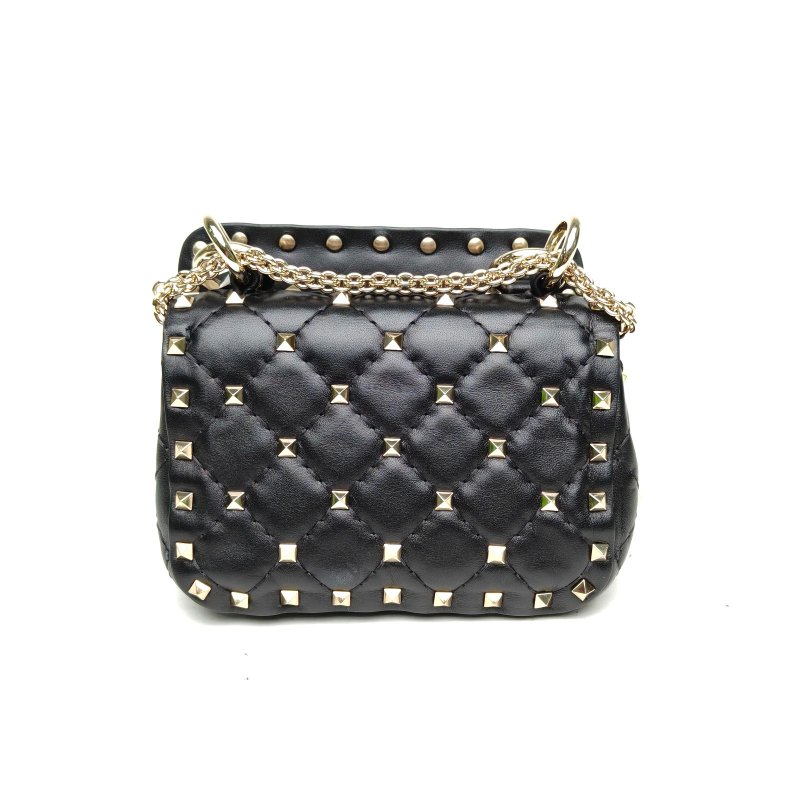 VALENTINO 黑色羊皮華倫天奴斜背包MINI鉚釘肩背包-2