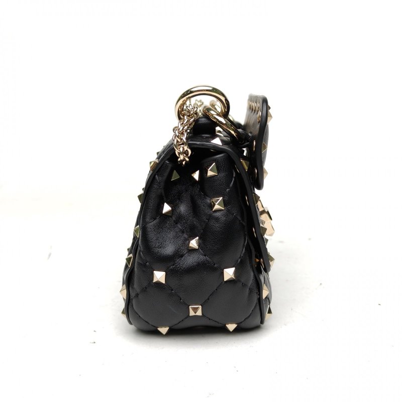 VALENTINO 黑色羊皮華倫天奴斜背包MINI鉚釘肩背包-3