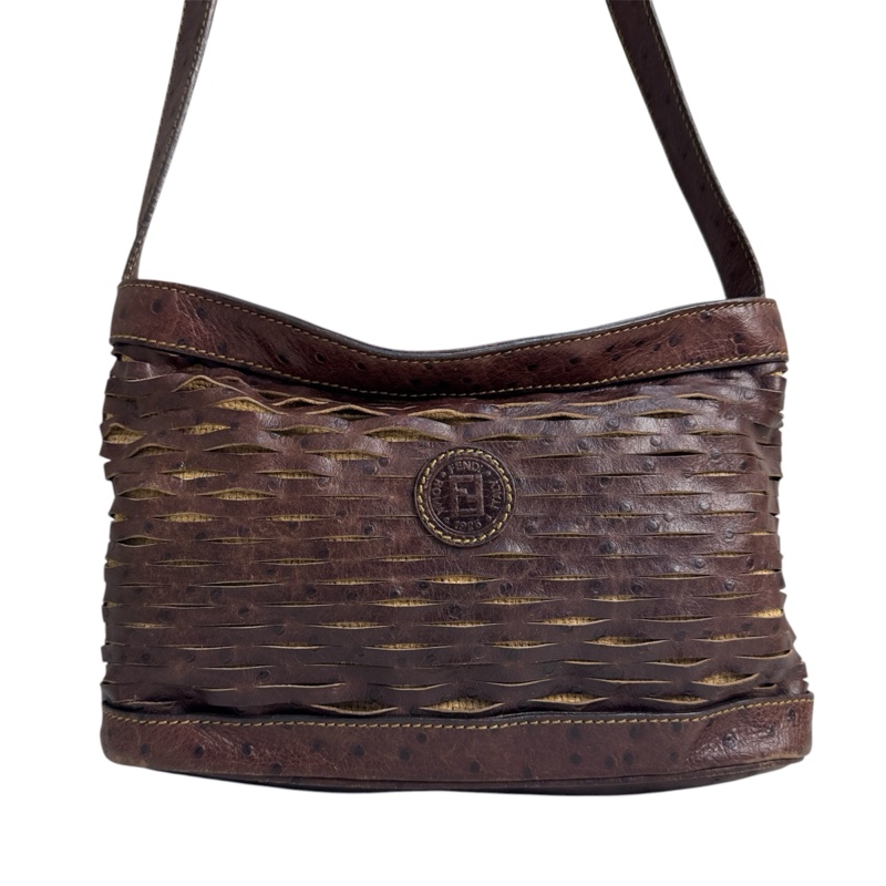 【赫蒂國際精品】Fendi 復古鴕鳥皮編織斜背包 vintage 二手 中古-4