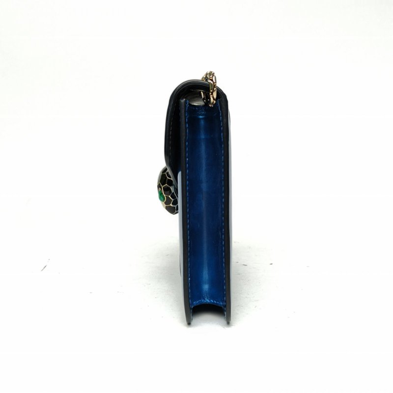 BVLGARI SerpentiForever鏈條蛇頭包藍色牛皮肩背包-1