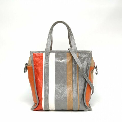 BALENCIAGA 拼色羊皮bazarshopper手提豎版托特包肩背包